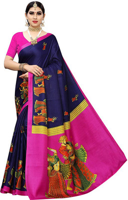 YASHIKA Printed Daily Wear Art Silk Saree(Dark Blue)