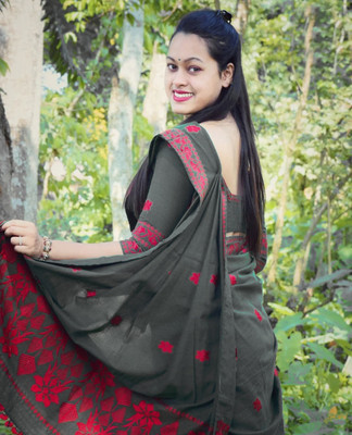 YASA CREATION Woven Mekhela Chador Cotton Silk Saree(Grey)