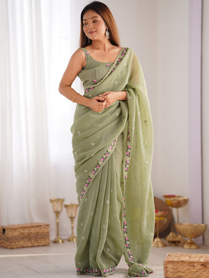 Tasrika Embroidered Bollywood Silk Blend Saree(Green)