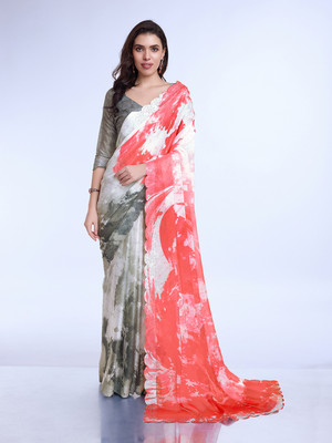 RekhaManiyar Printed Bollywood Chiffon Saree(Multicolor)