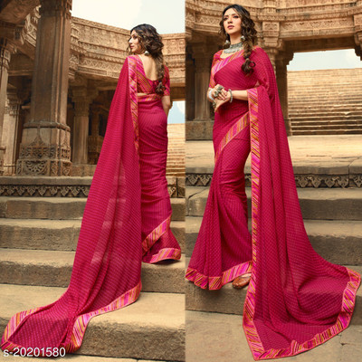 MEETVIN COUTURE Printed Bollywood Georgette, Chiffon Saree(Pink)
