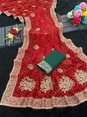 LAJEELEE Embroidered Bandhani Georgette Saree(Red)