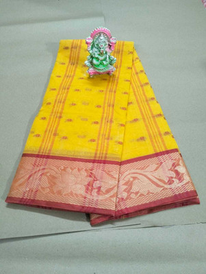 Duttafashion Self Design Tant Pure Cotton Saree(Yellow)