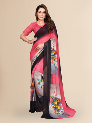 Moda Rapido Geometric Print Daily Wear Georgette Saree(Pink)