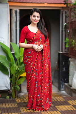 Dhanlaxmi CreationLLP Printed Daily Wear Georgette Saree(Red)