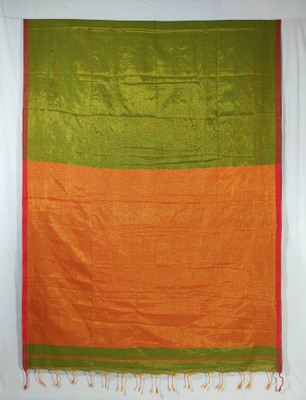 PAL BASTRALAYA Solid/Plain Handloom Cotton Silk Saree(Green)