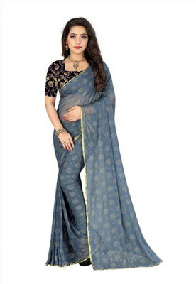 HouseOfCommon Printed Daily Wear Chiffon Saree(Black)