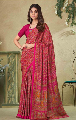 REBOOT FASHIONS Printed Bollywood Crepe Saree(Pink)