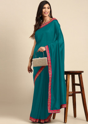 AreWah Self Design Bollywood Silk Blend Saree(Green)