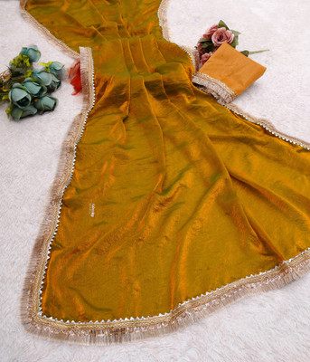 Mokshicreation Embroidered Bollywood Chiffon Saree(Mustard)