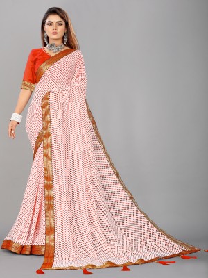 Georgette Saree Polka Print Bollywood Georgette Saree(White, Orange)