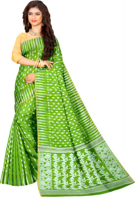 HARE KRISHNA ENTERPRISE Printed Handloom Cotton Silk Saree(Light Green)