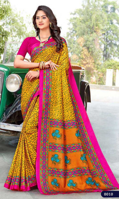 SGM Printed Assam Silk Art Silk Saree(Red)
