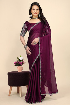 JIVI CLOTHING Solid/Plain Bollywood Chiffon Saree(Purple)