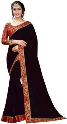 Glamour Hub Solid/Plain Daily Wear Georgette, Chiffon Saree(Red, Black)