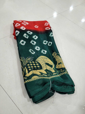 Zoamic Printed Bollywood Crepe, Silk Blend Saree(Multicolor)