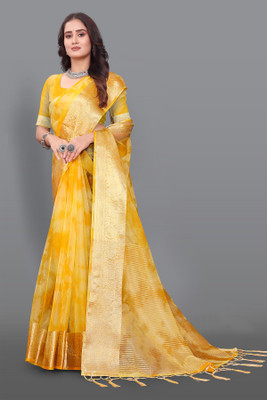Aarunika SKT Dyed Bollywood Organza Saree(Yellow)