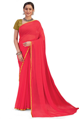JiproStore Solid/Plain Daily Wear Chanderi Saree(Pink)