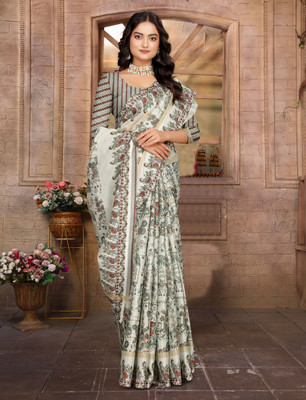 PRTRENDZ Printed Kanjivaram Pure Cotton, Cotton Linen Saree(Multicolor)