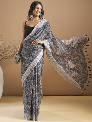 Sangria Printed Daily Wear Georgette Saree(Black)