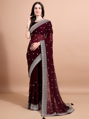 Leelavati Embroidered Bollywood Georgette Saree(Maroon)