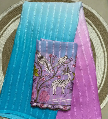 Vastramsarees Dyed, Self Design Bollywood Chiffon Saree(Blue)
