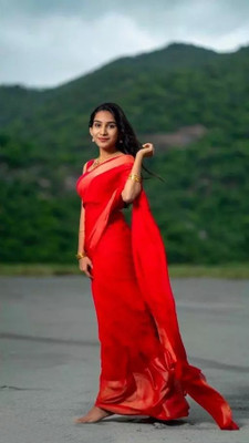 Vragi Embellished, Self Design Bollywood Chiffon Saree(Red)