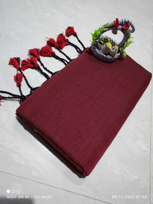 Moumitasaree Solid/Plain Tant Cotton Silk Saree(Maroon)