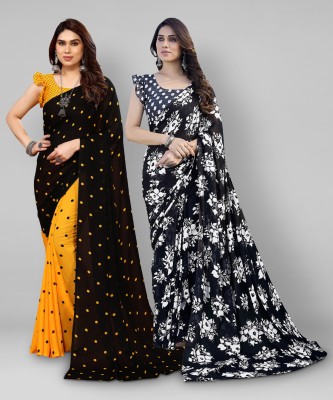 kashvi sarees Floral Print Daily Wear Georgette Saree(Pack of 2, Yellow, Black)