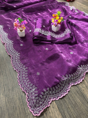 ONeCulture Embroidered, Embellished, Self Design Bollywood Organza Saree(Purple)
