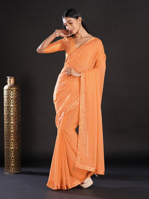 Divastri Embellished Bollywood Georgette Saree(Orange)