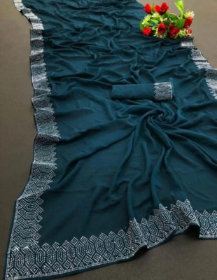 SAAVARIYA Embellished Bollywood Georgette Saree(Light Blue)