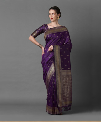 Sareemall Woven Banarasi Silk Blend Saree(Purple)