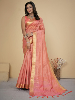 Tasrika Embellished Bollywood Cotton Silk Saree(Orange, Pink)