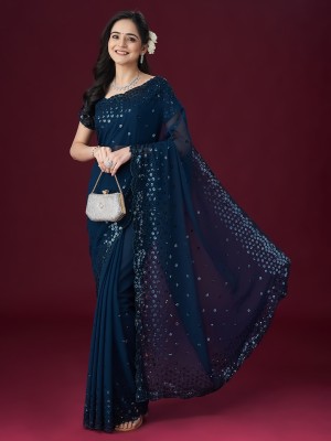 KASEE Embellished Bollywood Georgette Saree(Dark Blue)