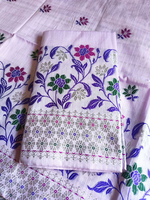 PNB Floral Print, Embroidered, Woven Mekhela Chador Pure Cotton Saree(Purple)