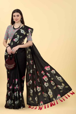 Divastri Printed Bollywood Cotton Blend Saree(Black)