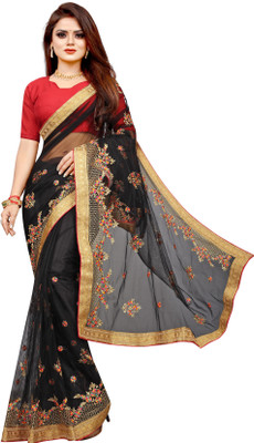 YASHVI Embroidered Bollywood Net Saree(Black)