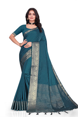 Aarunika SKT Solid/Plain Bollywood Pure Silk Saree(Blue)