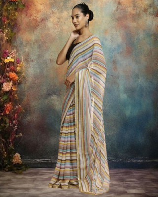 Jayu Striped Bollywood Georgette Saree(Multicolor)