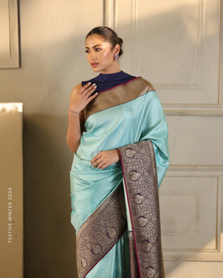 MAHADEV DESIGN Self Design, Woven Kanjivaram Pure Silk Saree(Light Blue)