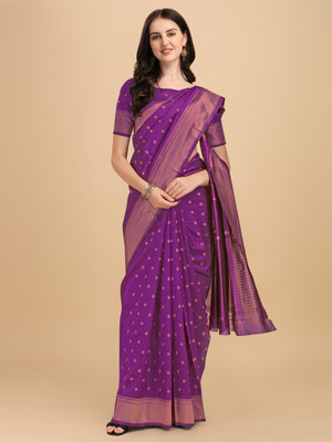 Handsel Woven Banarasi Jacquard, Silk Blend Saree(Purple)