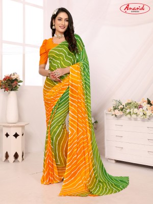 Anand Sarees Ombre, Striped, Printed Daily Wear Georgette Saree(Yellow, Green)