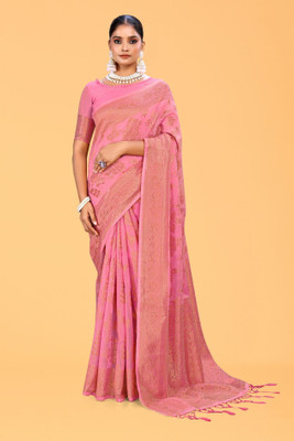 NEGRONISATR Printed Bollywood Cotton Silk Saree(Pink)