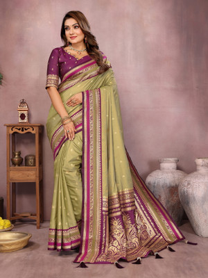 Just Aura Creation Woven Banarasi Silk Blend Saree(Pack of 2, Multicolor)