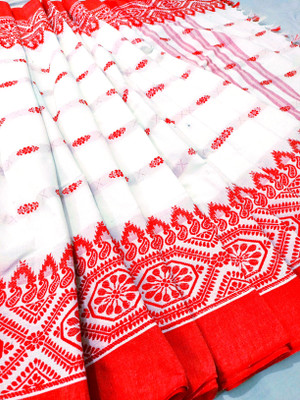 DIVINE Woven Tant Cotton Silk Saree(White)