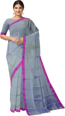 HARE KRISHNA ENTERPRISE Self Design Handloom Cotton Silk Saree(Grey)