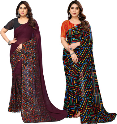 Anand Sarees Printed Daily Wear Georgette Saree(Pack of 2, Brown, Multicolor)