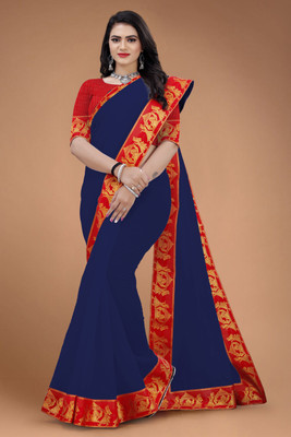 Volmina Self Design Chanderi Cotton Blend Saree(Dark Blue)