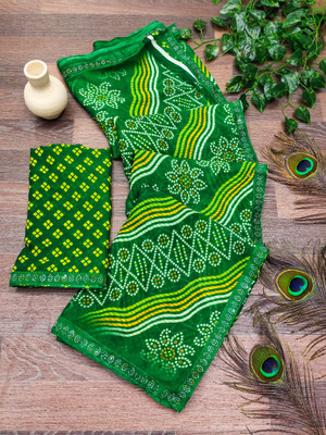 Anand Sarees Embellished Saree with Attached Blouse Georgette, Lace Saree(Green)